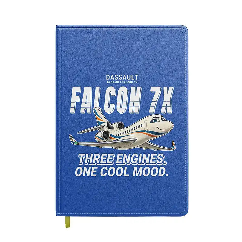 Dassault Falcon 7X - Cartoon - Notebook - Blue