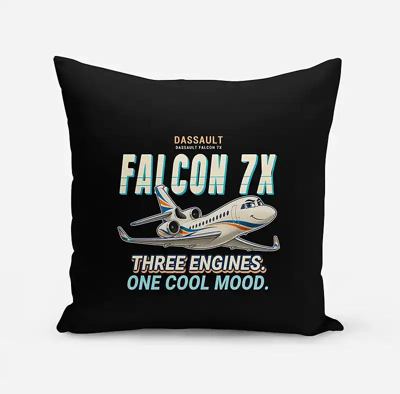 Dassault Falcon 7X - Cartoon - Pillow - Black