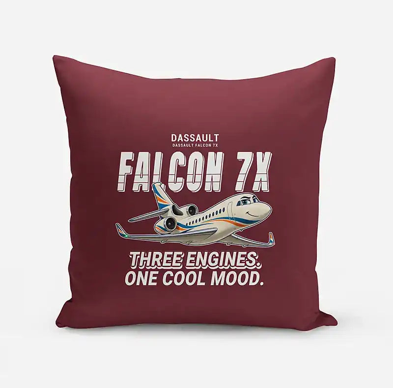 Dassault Falcon 7X - Cartoon - Pillow - Dark Red