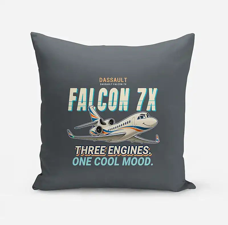 Dassault Falcon 7X - Cartoon - Pillow - Gray