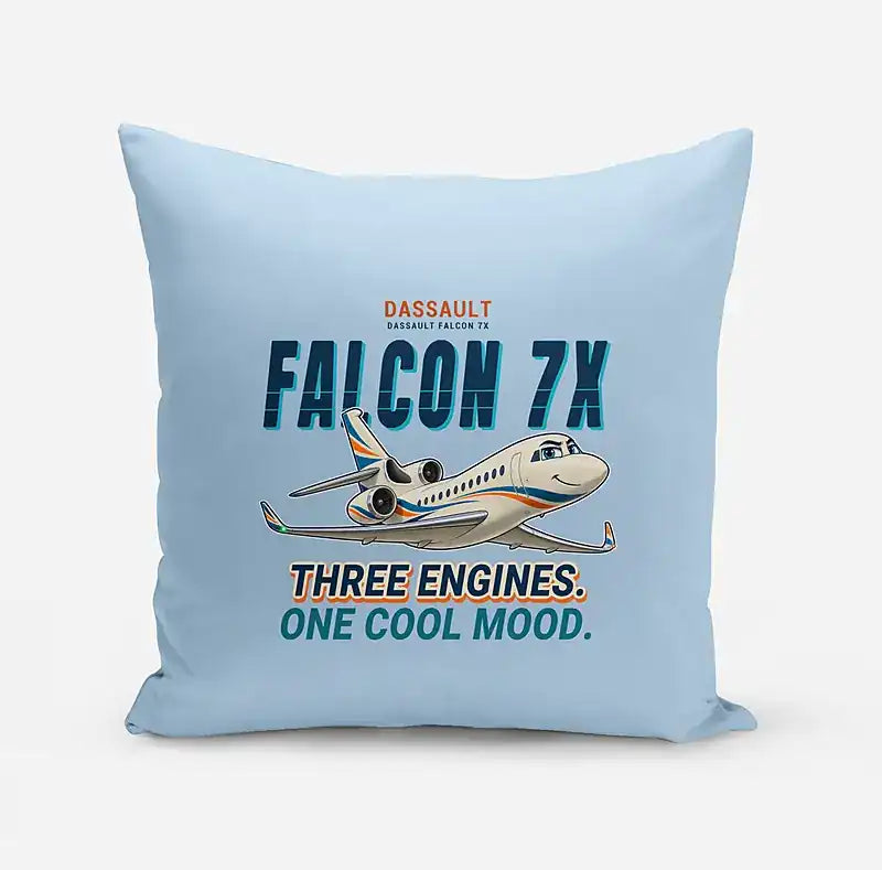 Dassault Falcon 7X - Cartoon - Pillow - Light Blue