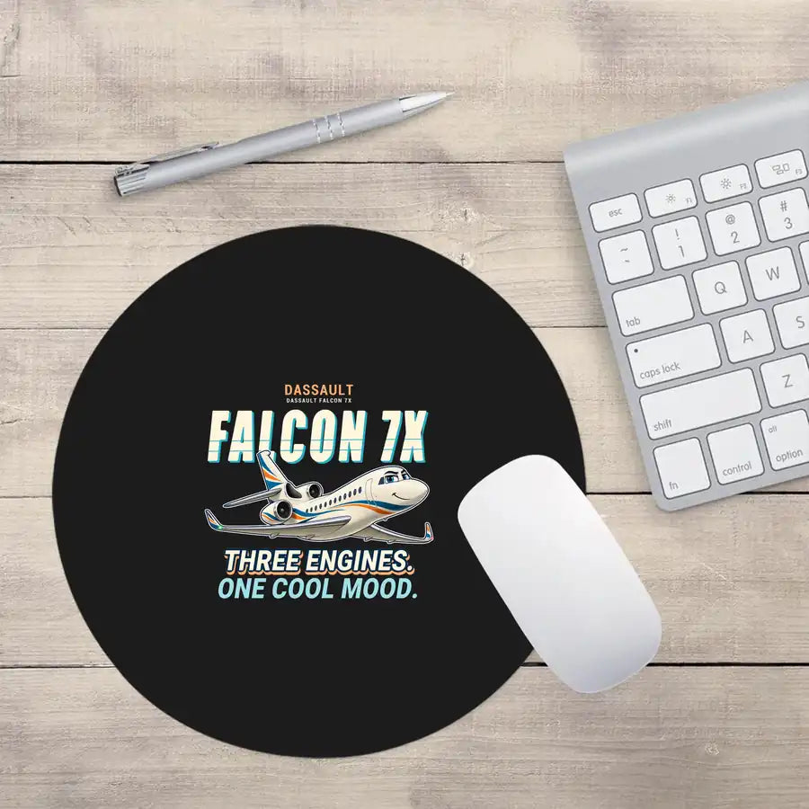 Dassault Falcon 7X - Cartoon - Round Mouse Pad - Black