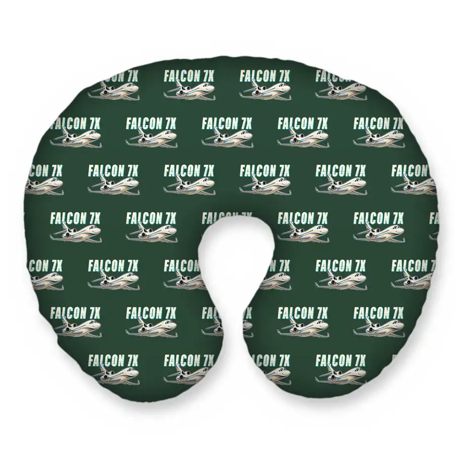 Dassault Falcon 7X - Cartoon Seamless - Travel Pillow - Alpine Green