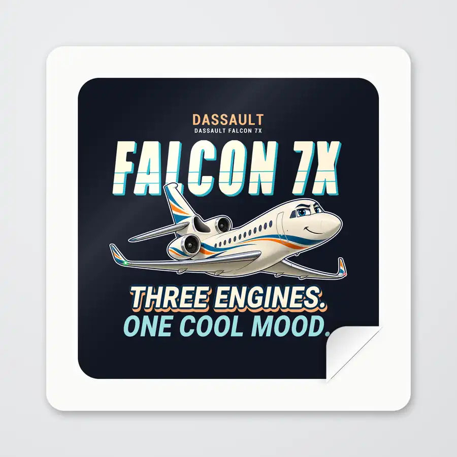 Dassault Falcon 7X - Cartoon - Square Sticker - Peel