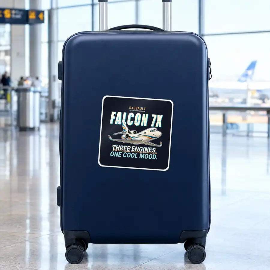 Dassault Falcon 7X - Cartoon - Square Sticker - Suitcase