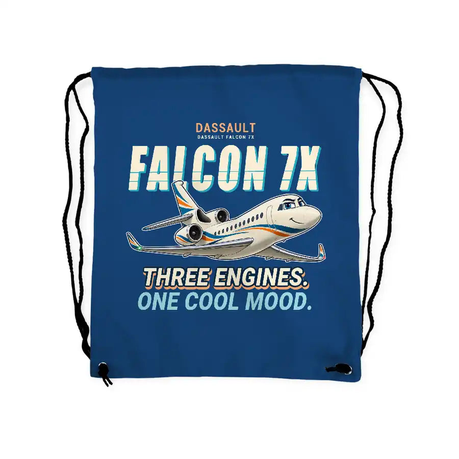 Dassault Falcon 7X - Drawstring Bag - Cartoon - Blue