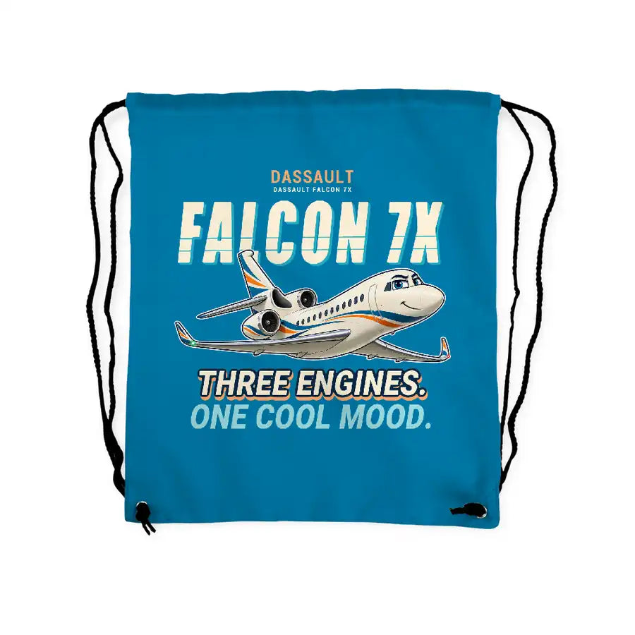 Dassault Falcon 7X - Drawstring Bag - Cartoon - Light Blue