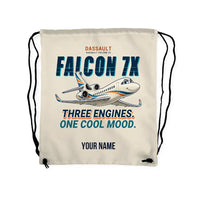 Thumbnail for Dassault Falcon 7X - Drawstring Bag - Cartoon + Name - Beige