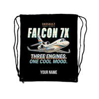 Thumbnail for Dassault Falcon 7X - Drawstring Bag - Cartoon + Name - Black