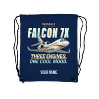Thumbnail for Dassault Falcon 7X - Drawstring Bag - Cartoon + Name - Dark Blue