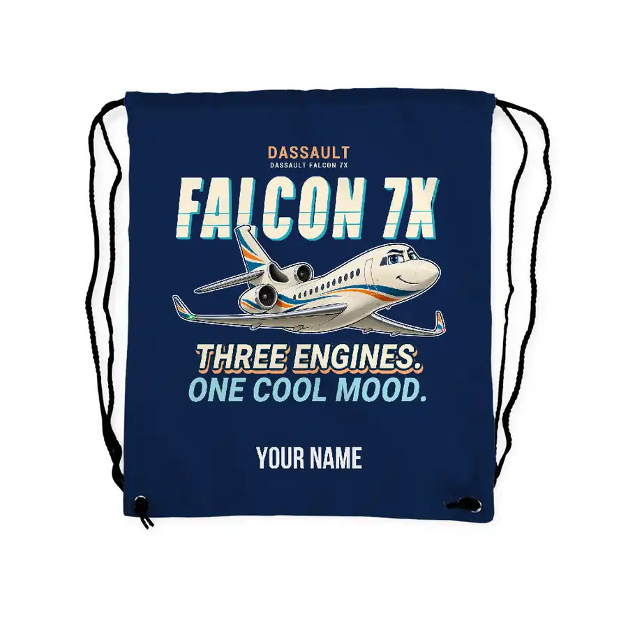 Dassault Falcon 7X - Drawstring Bag - Cartoon + Name - Dark Blue