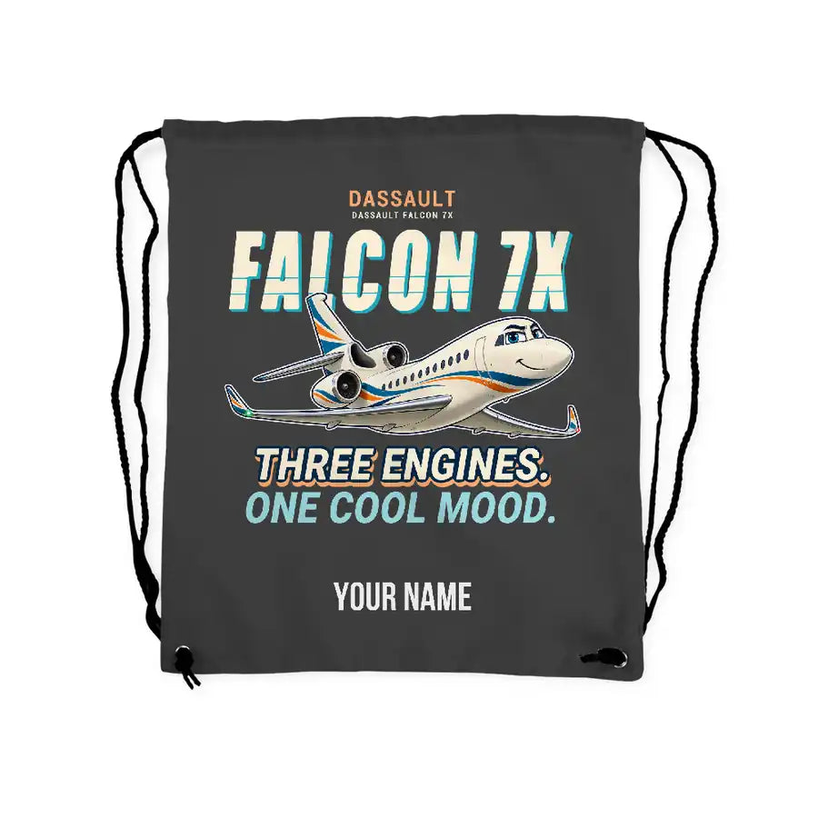 Dassault Falcon 7X - Drawstring Bag - Cartoon + Name - Gray