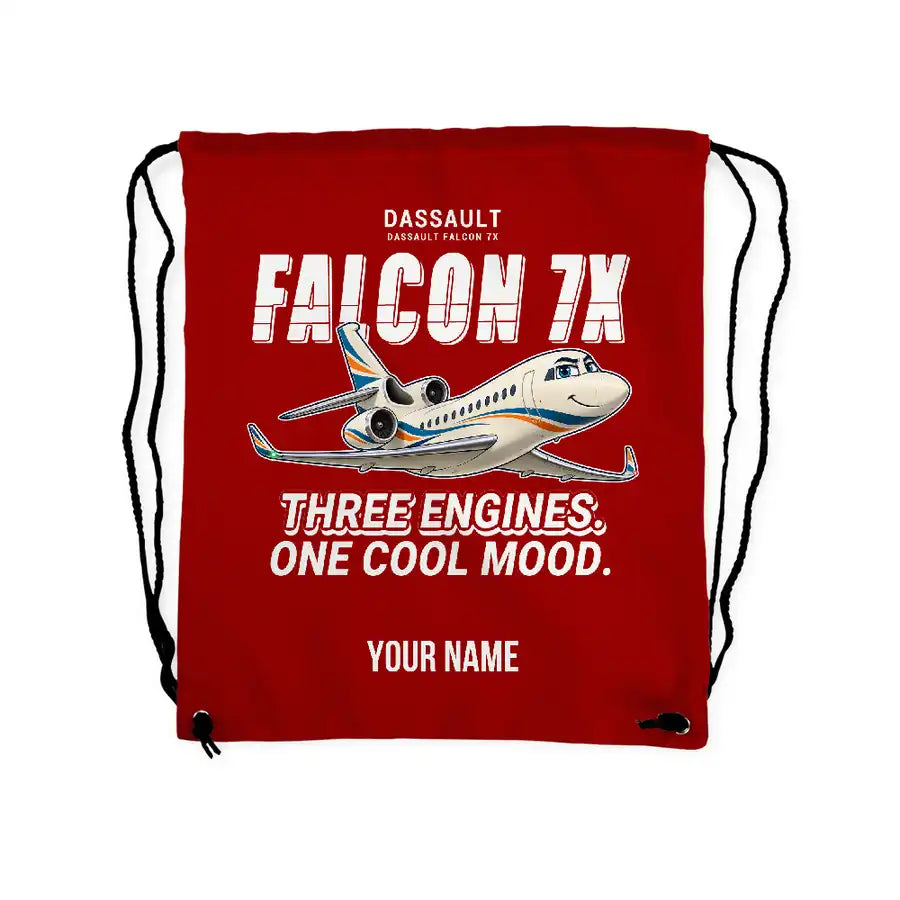 Dassault Falcon 7X - Drawstring Bag - Cartoon + Name - Red