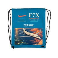 Thumbnail for Dassault Falcon 7X - Drawstring Bag - Classic + Name - Light Blue