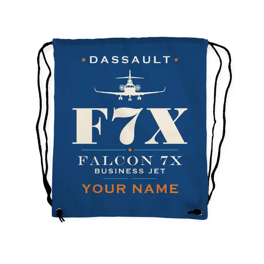 Dassault Falcon 7X - Drawstring Bag - Heritage + Name - Blue