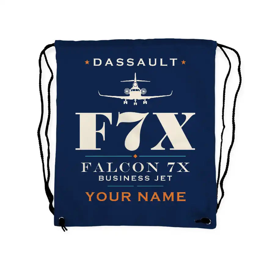 Dassault Falcon 7X - Drawstring Bag - Heritage + Name - Dark Blue