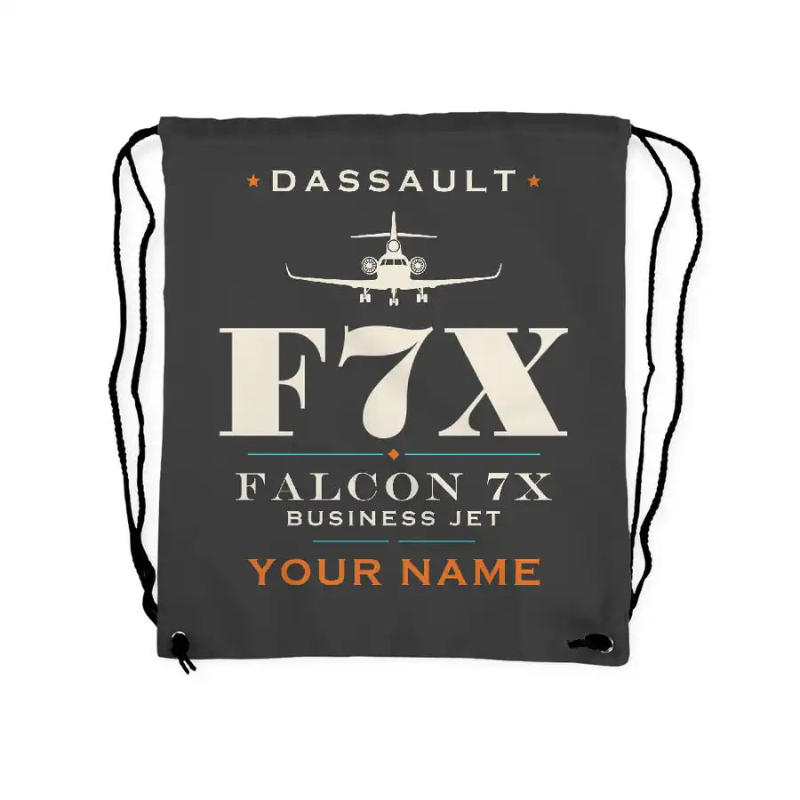 Dassault Falcon 7X - Drawstring Bag - Heritage + Name - Gray