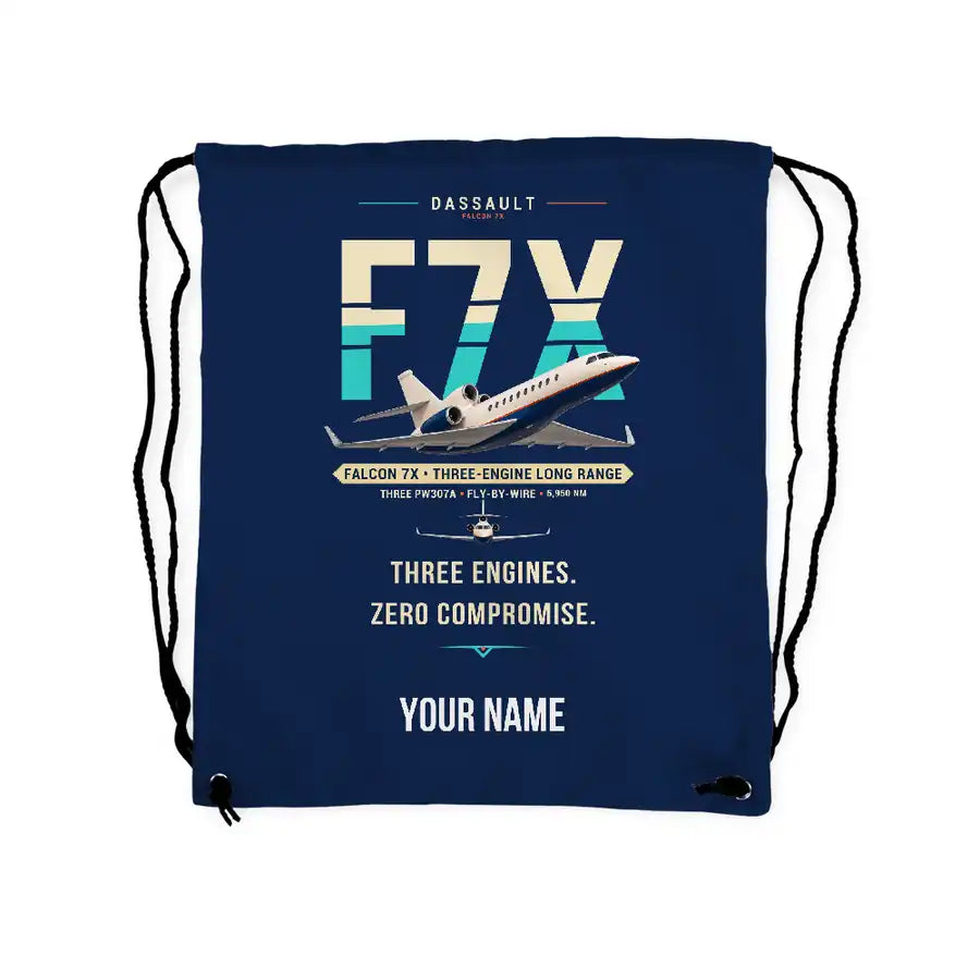 Dassault Falcon 7X - Drawstring Bag - Original + Name - Dark Blue