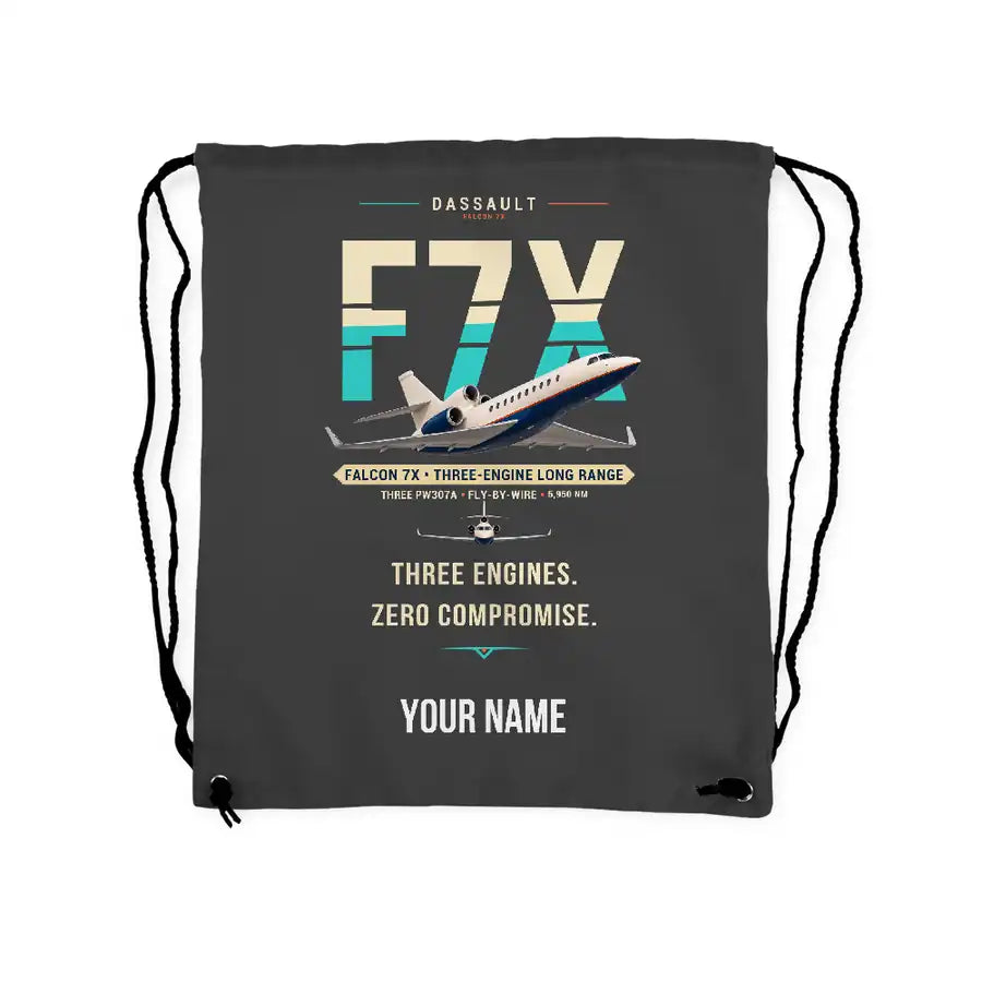 Dassault Falcon 7X - Drawstring Bag - Original + Name - Gray