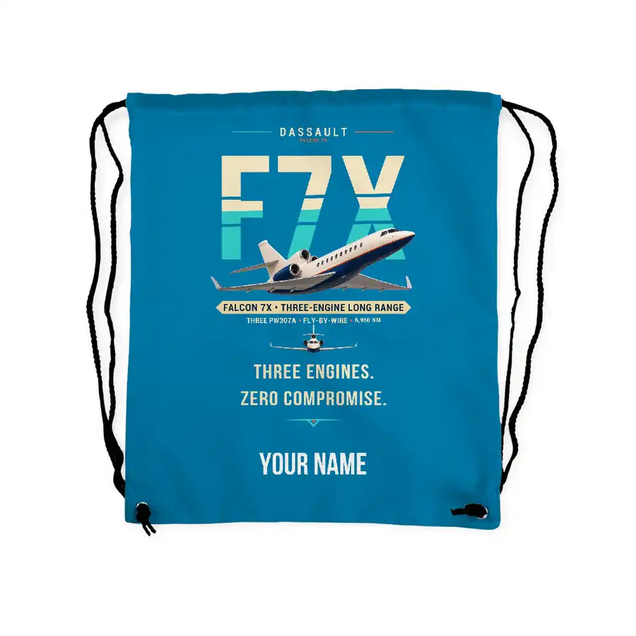 Dassault Falcon 7X - Drawstring Bag - Original + Name - Light Blue
