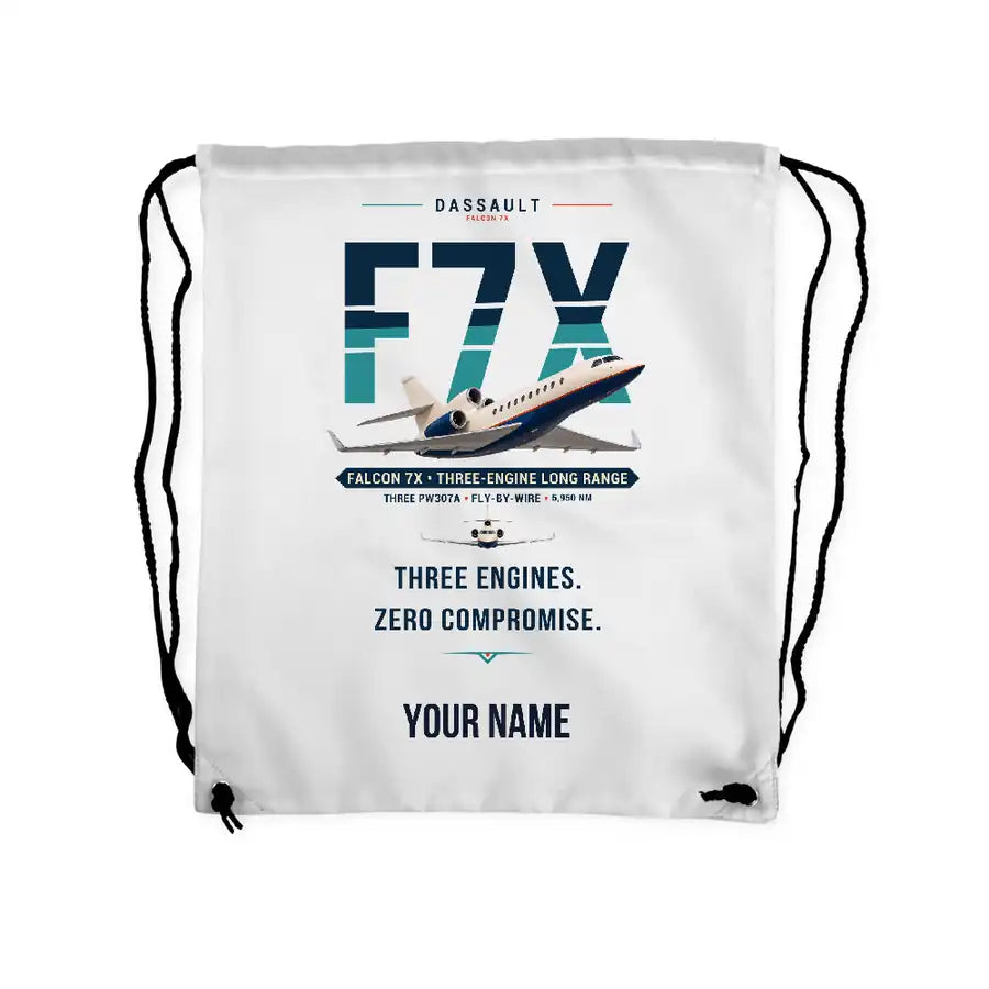 Dassault Falcon 7X - Drawstring Bag - Original + Name - White