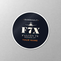 Thumbnail for Dassault Falcon 7X - Heritage + Name - Circle Sticker - Close-up