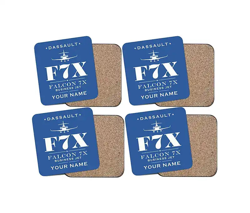 Dassault Falcon 7X - Heritage + Name - Coaster Set - Blue