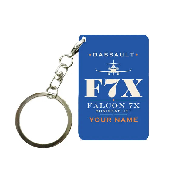 Dassault Falcon 7X - Heritage + Name - Key Chain - Blue