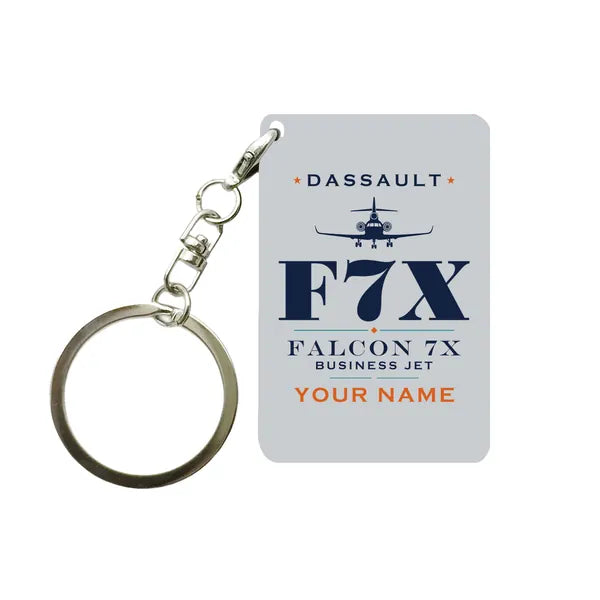 Dassault Falcon 7X - Heritage + Name - Key Chain - Light Gray