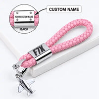 Thumbnail for Dassault Falcon 7X - Leather Key Chain - Braided Leather - Tag - Pink + Name