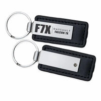 Thumbnail for Dassault Falcon 7X - Leather Key Chain - Faux Leather - Tag - Black