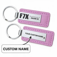 Thumbnail for Dassault Falcon 7X - Leather Key Chain - Faux Leather - Tag - Pink + Name