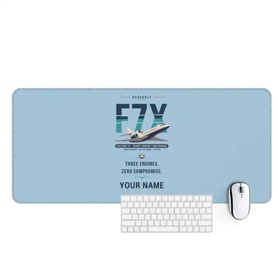 Dassault Falcon 7X - Original + Name - Desk Mat - Light Blue