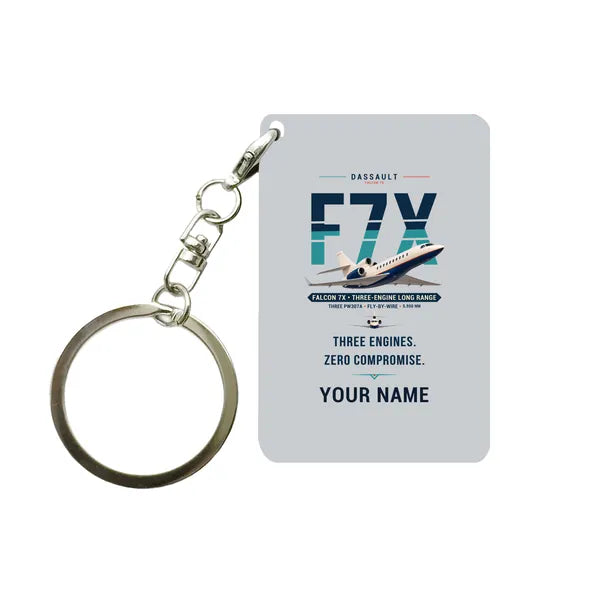 Dassault Falcon 7X - Original + Name - Key Chain - Light Gray