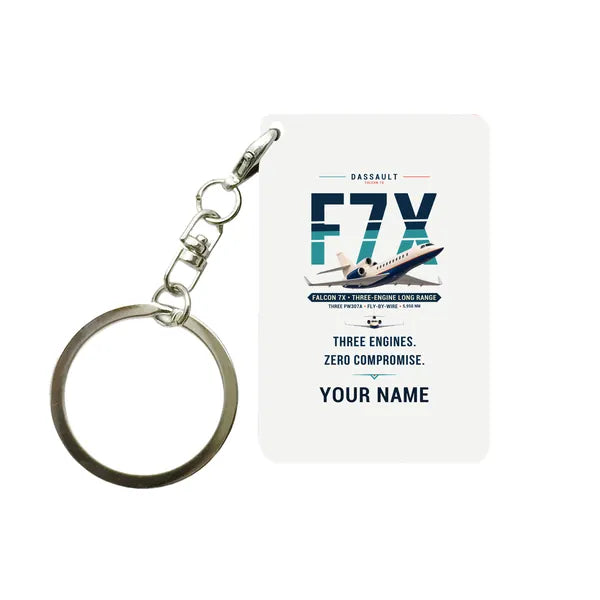 Dassault Falcon 7X - Original + Name - Key Chain - White
