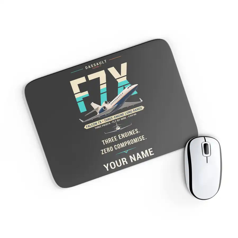 Dassault Falcon 7X - Original + Name - Mouse Pad - Black