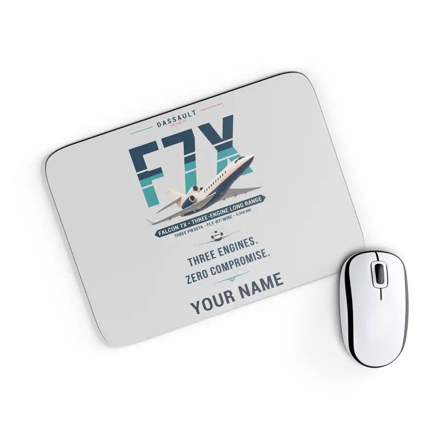 Dassault Falcon 7X - Original + Name - Mouse Pad - Light Gray