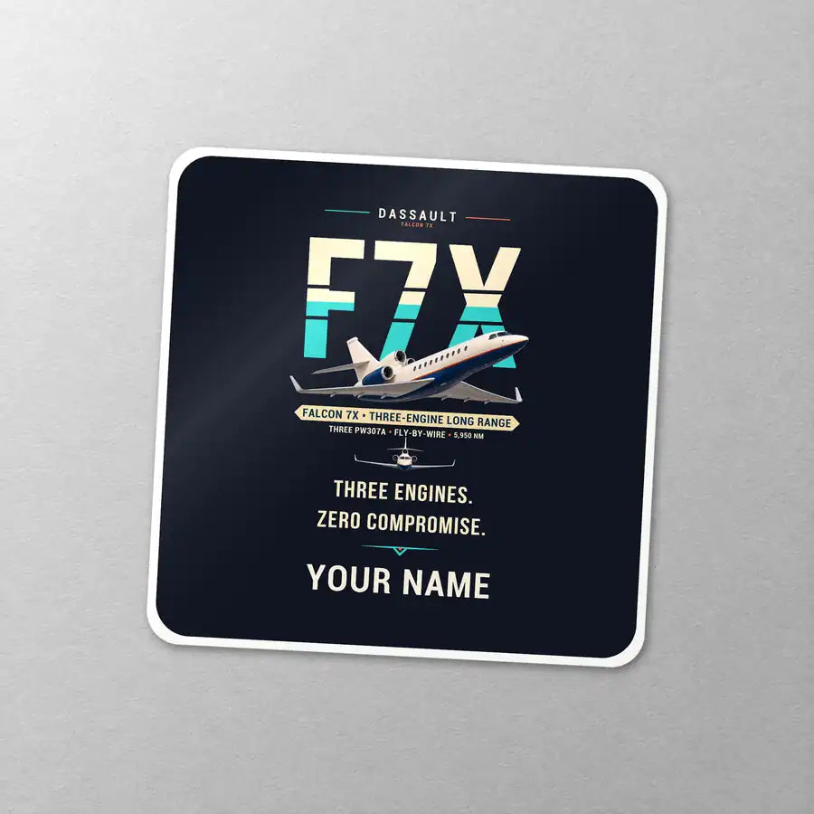 Dassault Falcon 7X - Original + Name - Square Sticker - Close-up