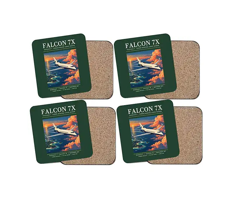 Dassault Falcon 7X - Poster - Coaster Set - Dark Green