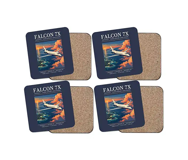 Dassault Falcon 7X - Poster - Coaster Set - Navy Blue