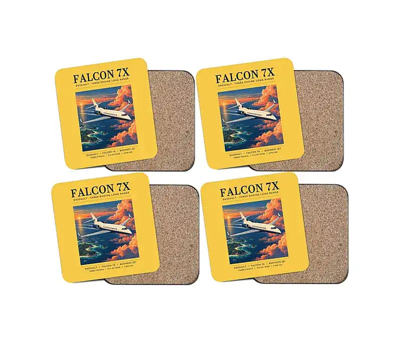 Dassault Falcon 7X - Poster - Coaster Set - Yellow