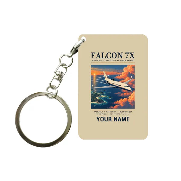 Dassault Falcon 7X - Poster + Name - Key Chain - Beige