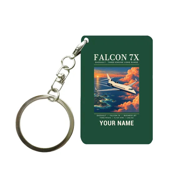 Dassault Falcon 7X - Poster + Name - Key Chain - Dark Green