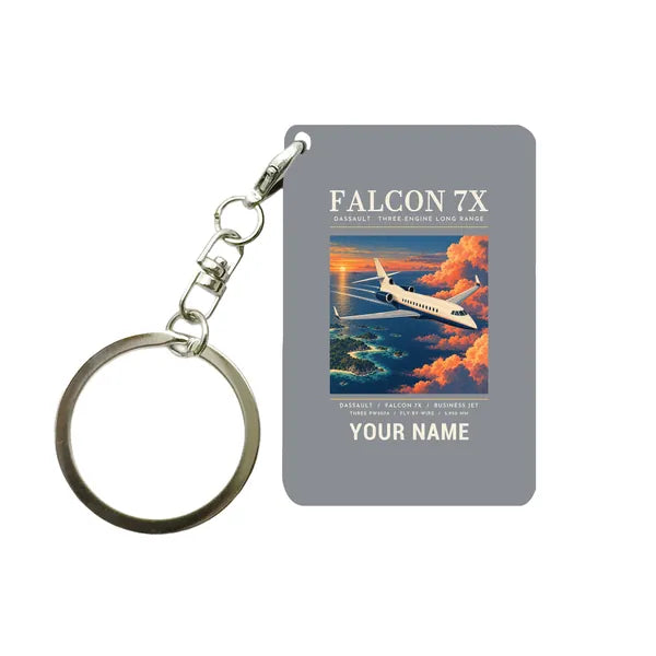 Dassault Falcon 7X - Poster + Name - Key Chain - Gray