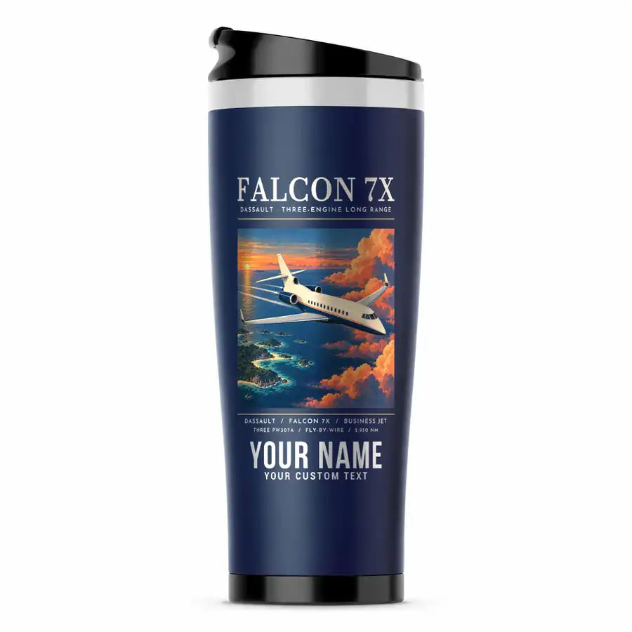 Dassault Falcon 7X - Poster + Name - Stainless Steel (No Holder) - Dark Blue