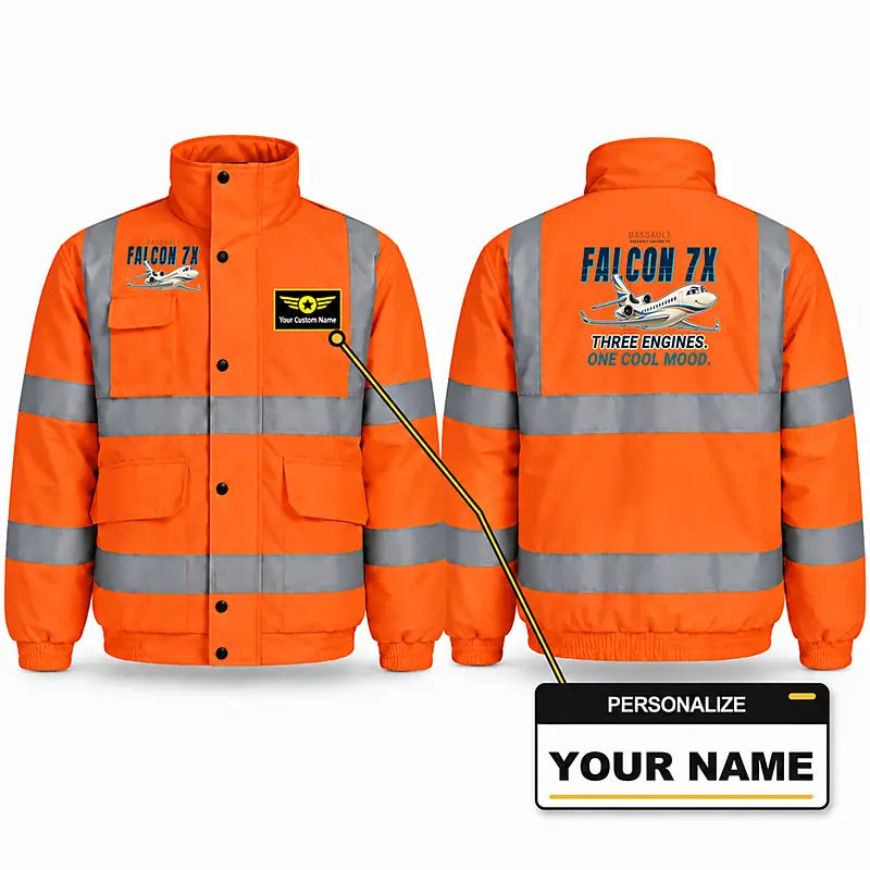 Dassault Falcon 7X Reflective Winter Jackets - Cartoon + Name - Orange