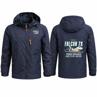 Thumbnail for Dassault Falcon 7X Stylish Jackets - Hooded Windbreaker - Cartoon - Navy Blue
