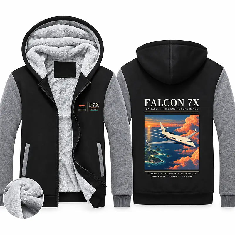 Dassault Falcon 7X Zipped Sweatshirts - Poster - Black & Gray