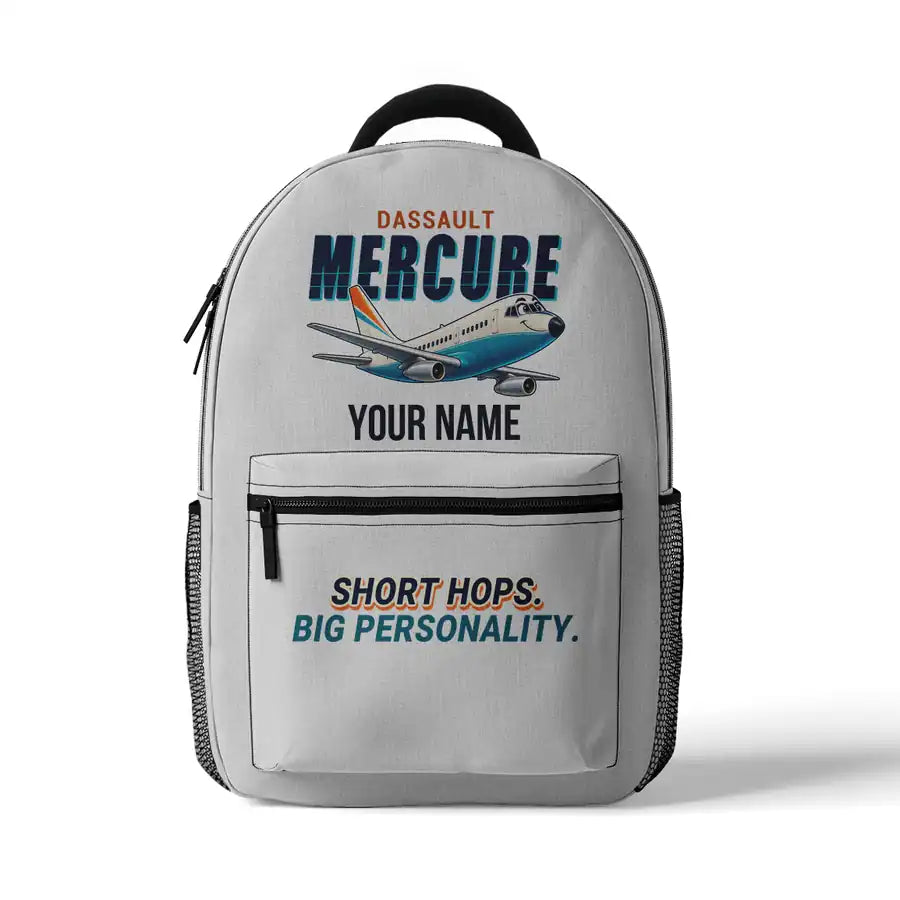 Dassault Mercure 100 - 3D Backpack - Cartoon + Name - White
