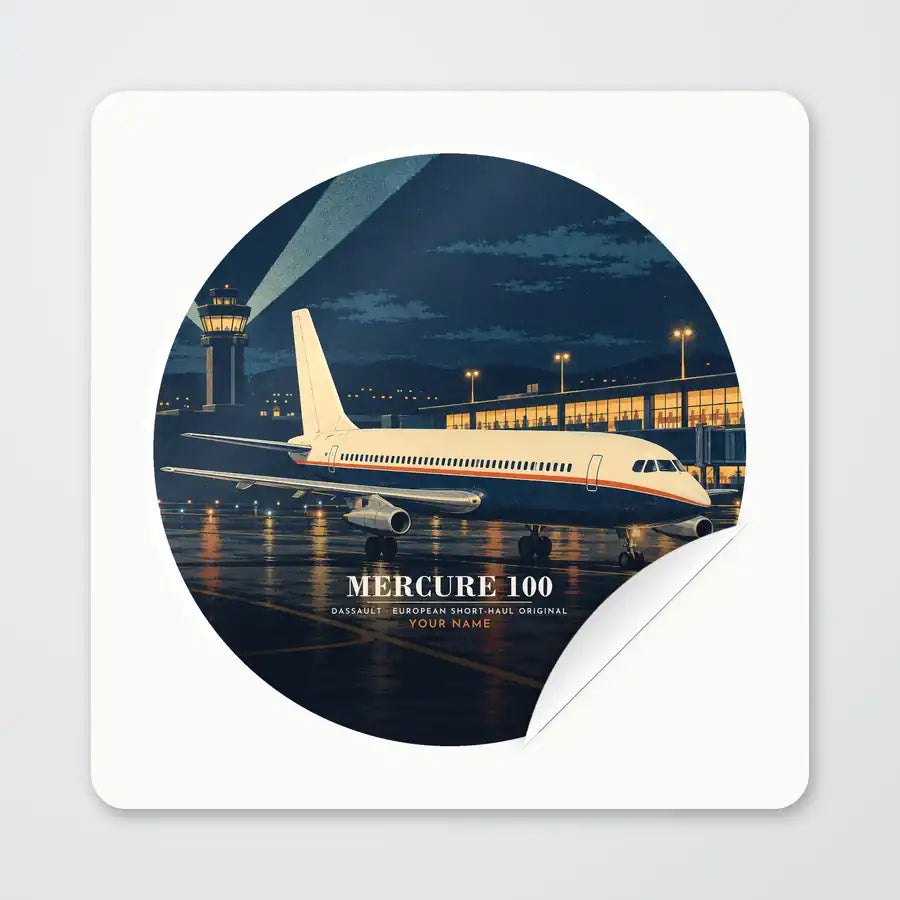 Dassault Mercure 100 - 3D + Name - Circle Sticker - Peel